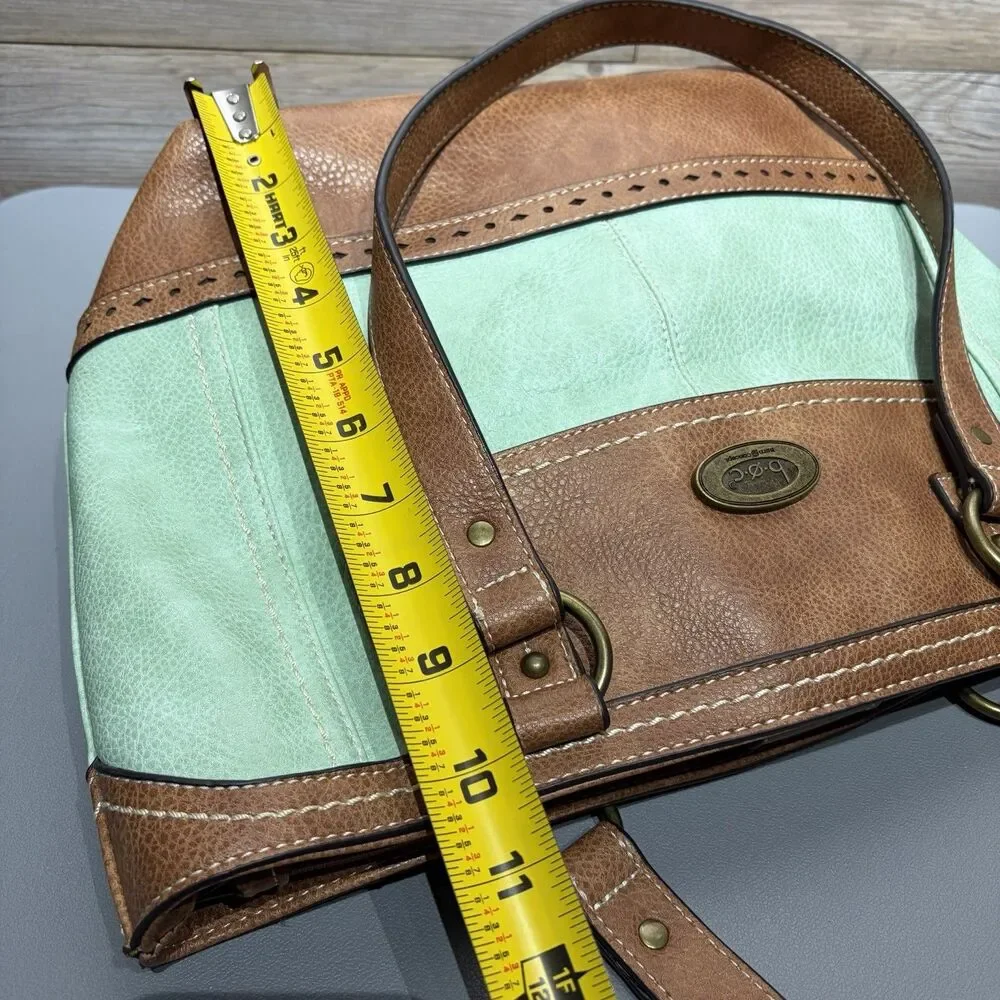 B.O.C Born Vegan Leather Vinyl Shoulder Handbag Aqua / Brown Boho Double Handle